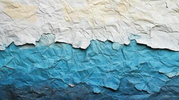 Crumpled blue and white paper texture background photo