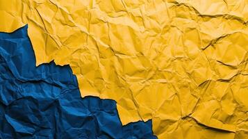 Crumpled blue and yellow paper texture background photo