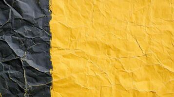 Crumpled black and yellow paper texture background photo