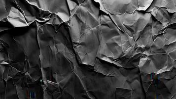 Crumpled dark paper texture, abstract background photo