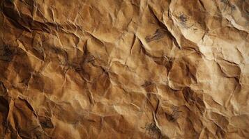 Crumpled brown paper texture background, faint sketches photo