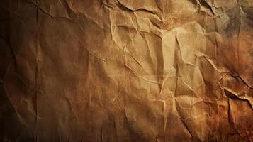 Crumpled brown paper texture, dark vignette, background design photo