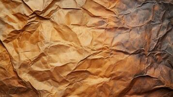 Crumpled brown paper texture, studio shot, gradient background, design element photo