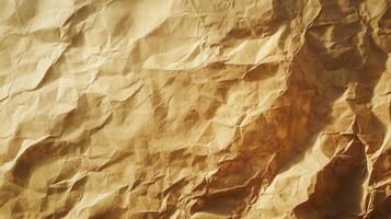Crumpled brown paper texture background, sunlight photo