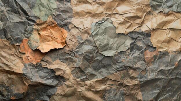 Crumpled camouflage paper texture background photo