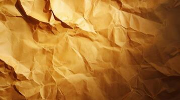 Crumpled brown paper texture, studio lighting, background shadows, design element photo