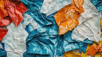 A pile of crumpled paper with many different colors photo
