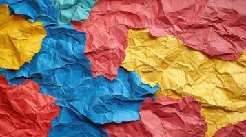 Colorful crumpled paper background with crumpled edges photo