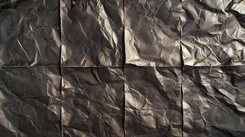 Crumpled dark paper texture, studio shot, background blur photo