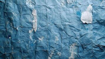 Crumpled blue paper texture, wall background, design element photo