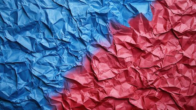 Crumpled paper background with red and blue crumpled paper photo