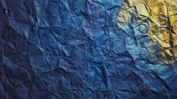 Crumpled Blue-Gold Paper Texture Background photo