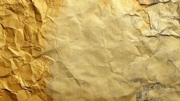 Crumpled paper background with gold paint photo