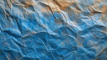 Crumpled blue-brown paper texture background photo