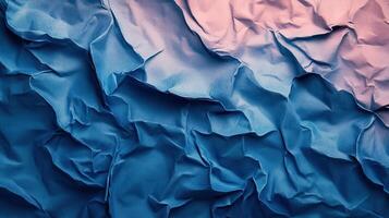 Crumpled blue-pink paper texture background photo