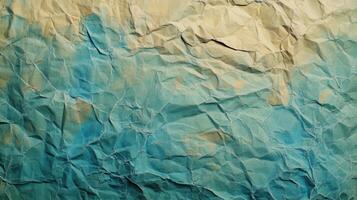 Crumpled blue-beige paper texture background photo