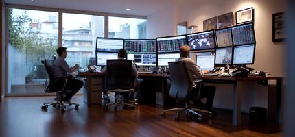 Traders work in modern trading room photo