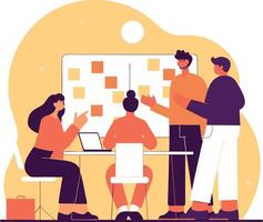 Team collaboration session with a digital Kanban board vector