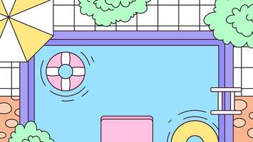Swimming pool scene with floaties illustration cartoon hand drawn vector