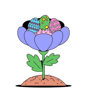 Flower with Easter eggs illustration cartoon hand drawn