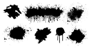 Grunge splatter set, black splashes. Graffiti template, paint shapes with spots vector