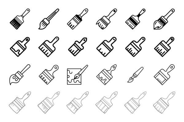 Outline silhouette paint brush icon collection