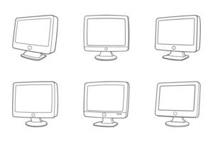 Monitor display outline icon set in line art vector