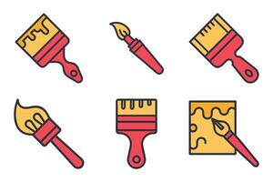 Paint brush icon set with clean outline vector