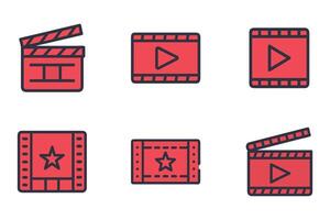 Flat movie outline icon set vector