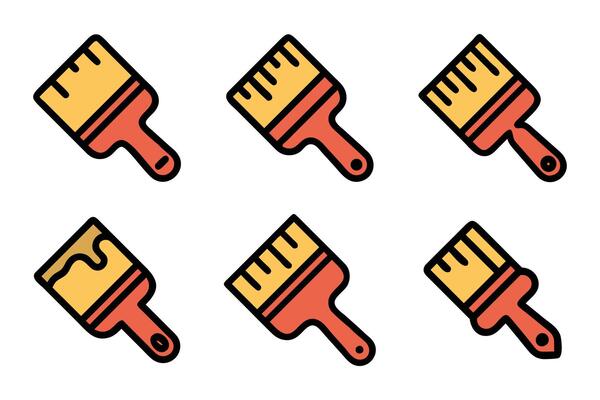 Paint brush icon set in outline silhouette
