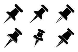 Clean Push Pin Icons with Outline Silhouette vector