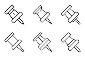 Push Pin Icon Set with Minimal Outline Design vector