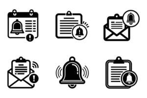 Notification bell icon collection in outline style vector