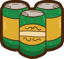 three cans of beer with a yellow stripe vector