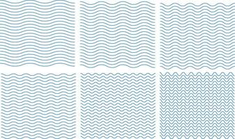Set of isolated blue waves, lines, underline, pattern, ornament. vector
