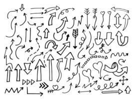 set of different doodle arrows, hand drawn collection of black elements vector