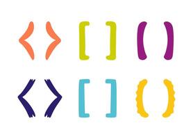 Hand drawn parenthesis. Doodle curly bracket set. color punctuation sketch figure for quotation. Decorative ornament for quote vector