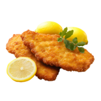 schnitzel with lemon slices and parsley transparent background png