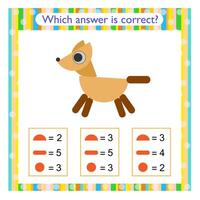 Math activity for kids. Need to find the correct answer. illustration of cartoon dog. vector