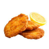 chicken cutlets with lemon slices on transparent background png