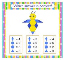 Math activity for kids. Need to find the correct answer. Cartoon bee. vector
