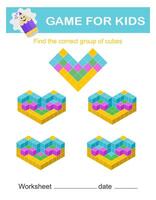 Find the correct group of cubes. Attention tasks for children. vector