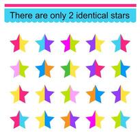 Educational game for kids. Need to find two identical stars. Visual intelligence. illustration vector