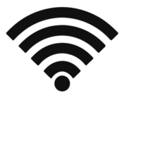 A simple, black Wi-Fi signal icon with curved, evenly spaced bars symbolizing connectivity and a central circular dot png