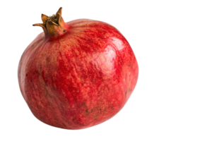 A whole pomegranate with a deep red, textured surface and a crown-like top, highlighting its natural, glossy appearance png