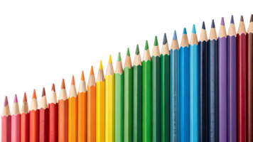 A vibrant row of sharpened colored pencils arranged in a rainbow gradient, showcasing creativity and precision png