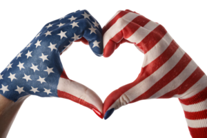 Painted hands in star-spangled blue and striped red form a vibrant heart shape, symbolizing American pride and solidarity png