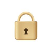 Gold 3d padlock. Yellow gradient secure and protection vector