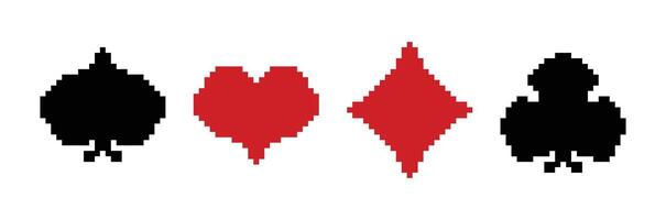 Black and red pixel card suits vector