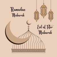 Flat design of ramadan kareem and eid ul fiter with creative lantern vector